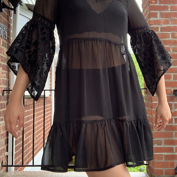 Black Lacey Chiffon Dress (Transparent) Size S - Picture 2 of 5